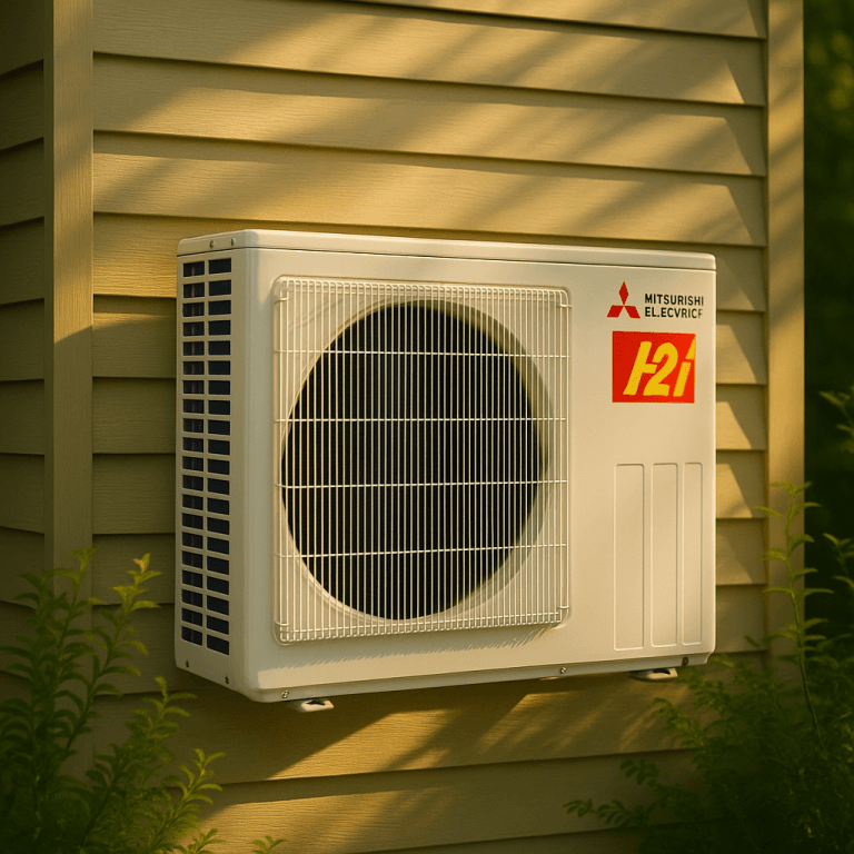 Central air conditioning equipment beside a home